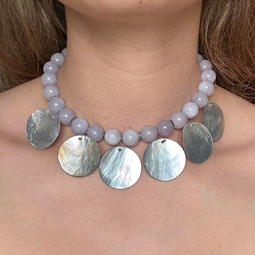 Handmade One of One mother of pearl/gemstone beaded necklace